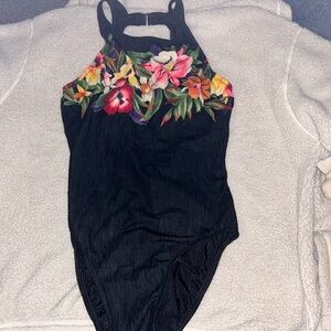 Jantzen one piece black and floral one piece swimsuit, size 8